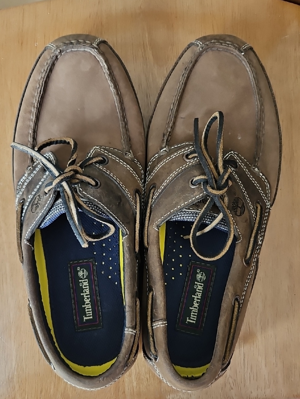 Timberland Classic 2-Eye Brown Leather Lace-Up Boat Shoes In Men's Size 10M